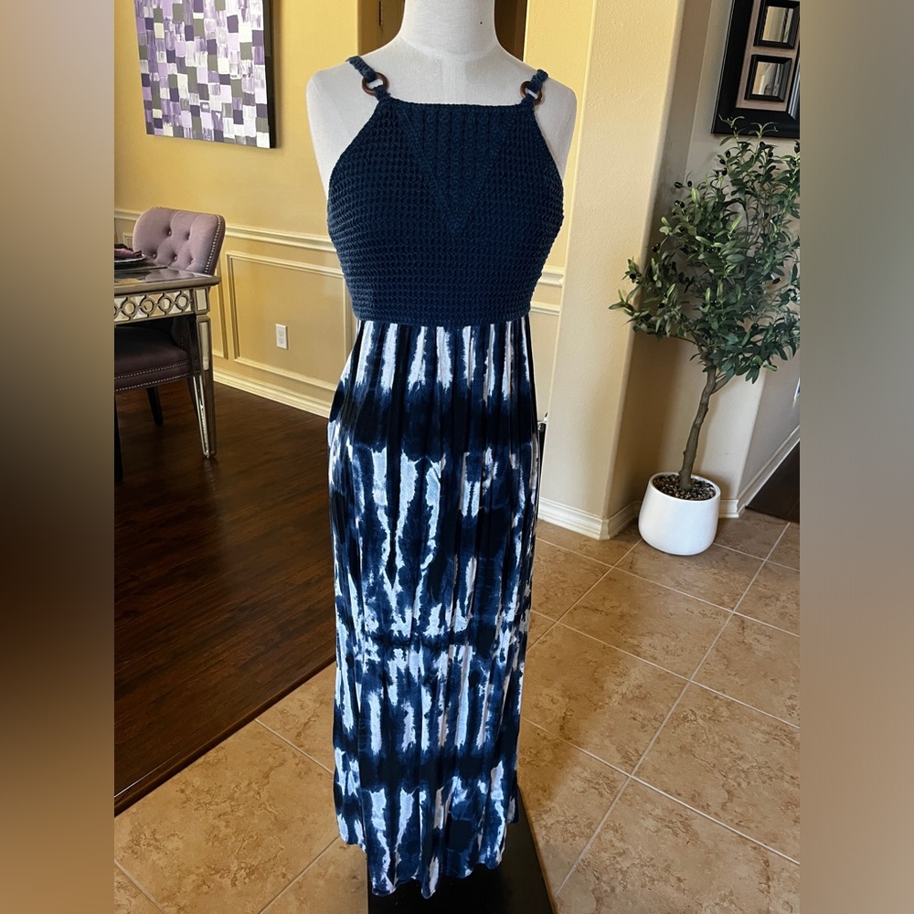 Xhilaration Blue and White Halter Maxi Sundress